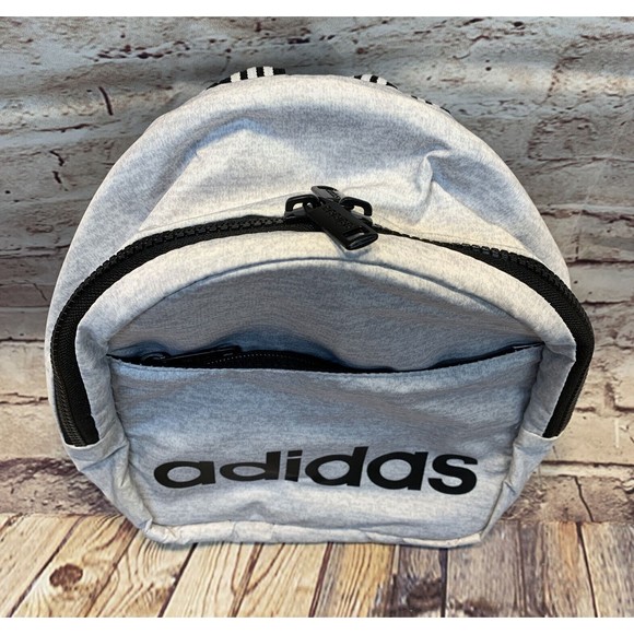 Adidas Gray w/ Black Small Backpack Nylon Shoulder Bag Padded Back - Picture 3 of 8